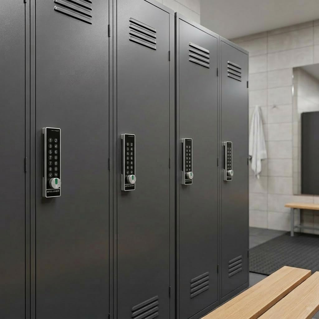 SAG Safe-O-Tronic LS 101 Möbelschließsystem für Schrank-Türen Spinde Schließfächer | schlüssellos PIN-Code Tastatur | digitales Möbel-Schloss | Schulte Schlagbaum | Einbau senkrecht Drehknopf unten