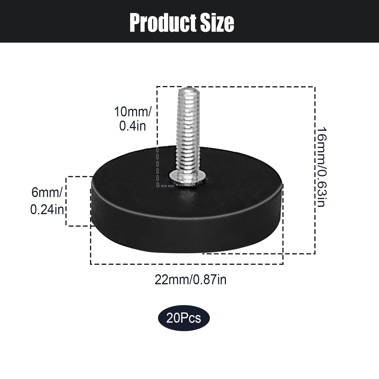 Rubber Coated Neodymium Magnets,Anti Scratch Rubber Coated Magnet with M4 Male Threaded Stud&Nuts, Non-Slip Strong Round Magnet Bolt Covers Waterproof Holder for Lighting,Camera (M4/22mm -20Pcs) — Amazon image 2