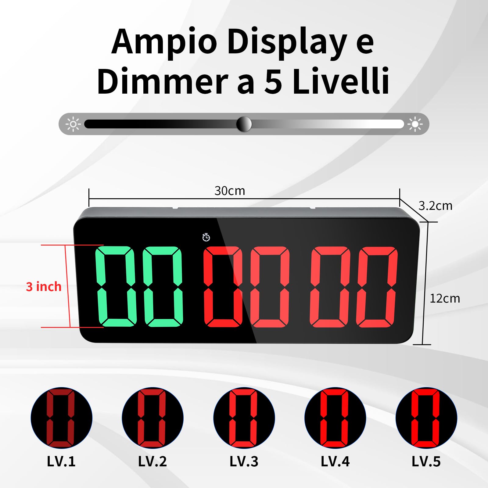 Timer da Palestra, 12/24H Orologio da Parete Digitale con Telecomando, 3'' Gym Clock LED Timer Allenamento a Intervallo con COUNTDOWN/UP, Countdown Timer Cronometro per Casa Garage