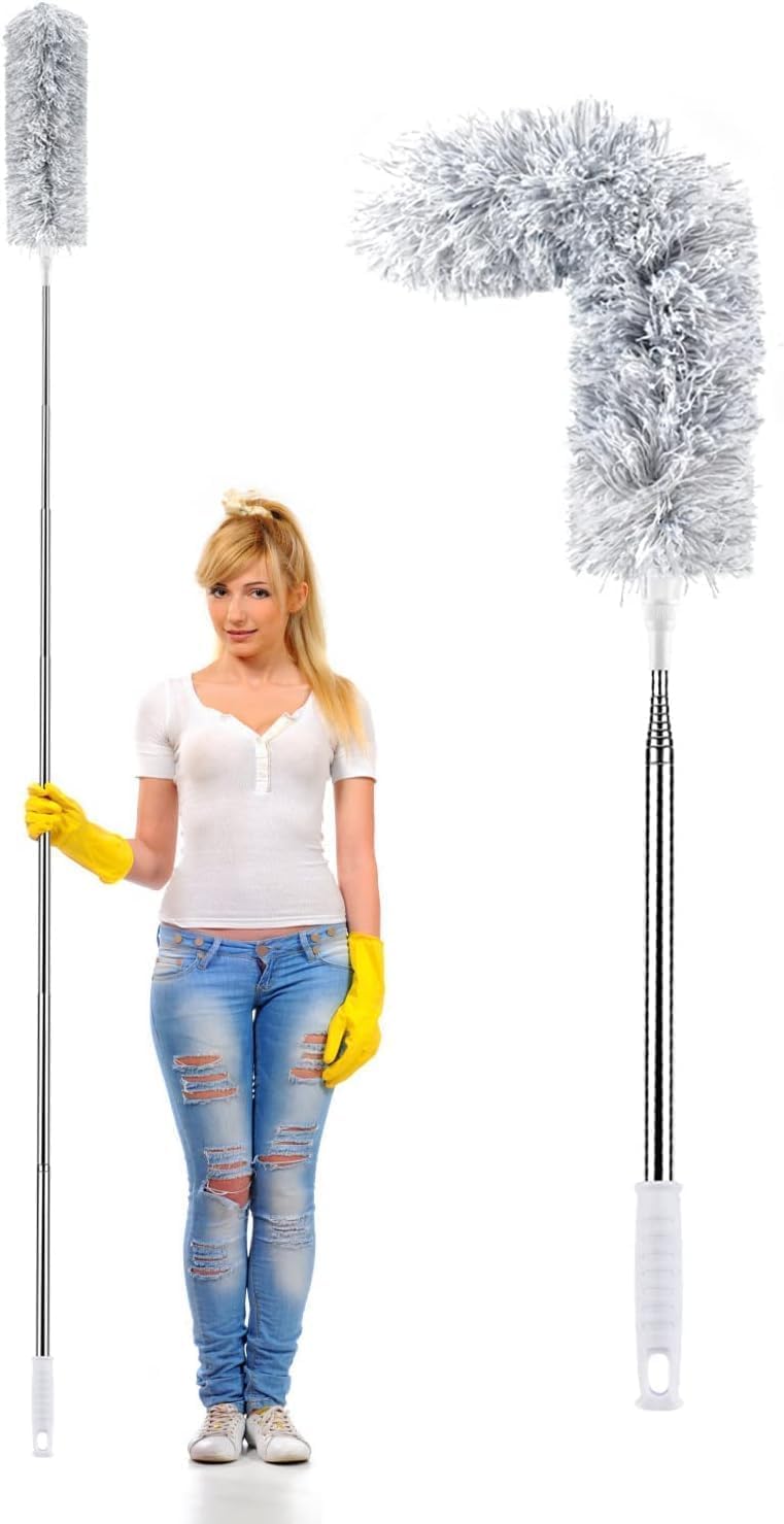 ZZ LAZYCOTTAGE Microfiber Feather Duster Bendable & Extendable Fan Cleaning Duster with 100 inches Expandable Pole Handle Washable Duster for High Ceiling Fans, Window Blinds, Furniture (Grey) (B0CBFJJX9D) Amazon Price History, Amazon Price Tracker