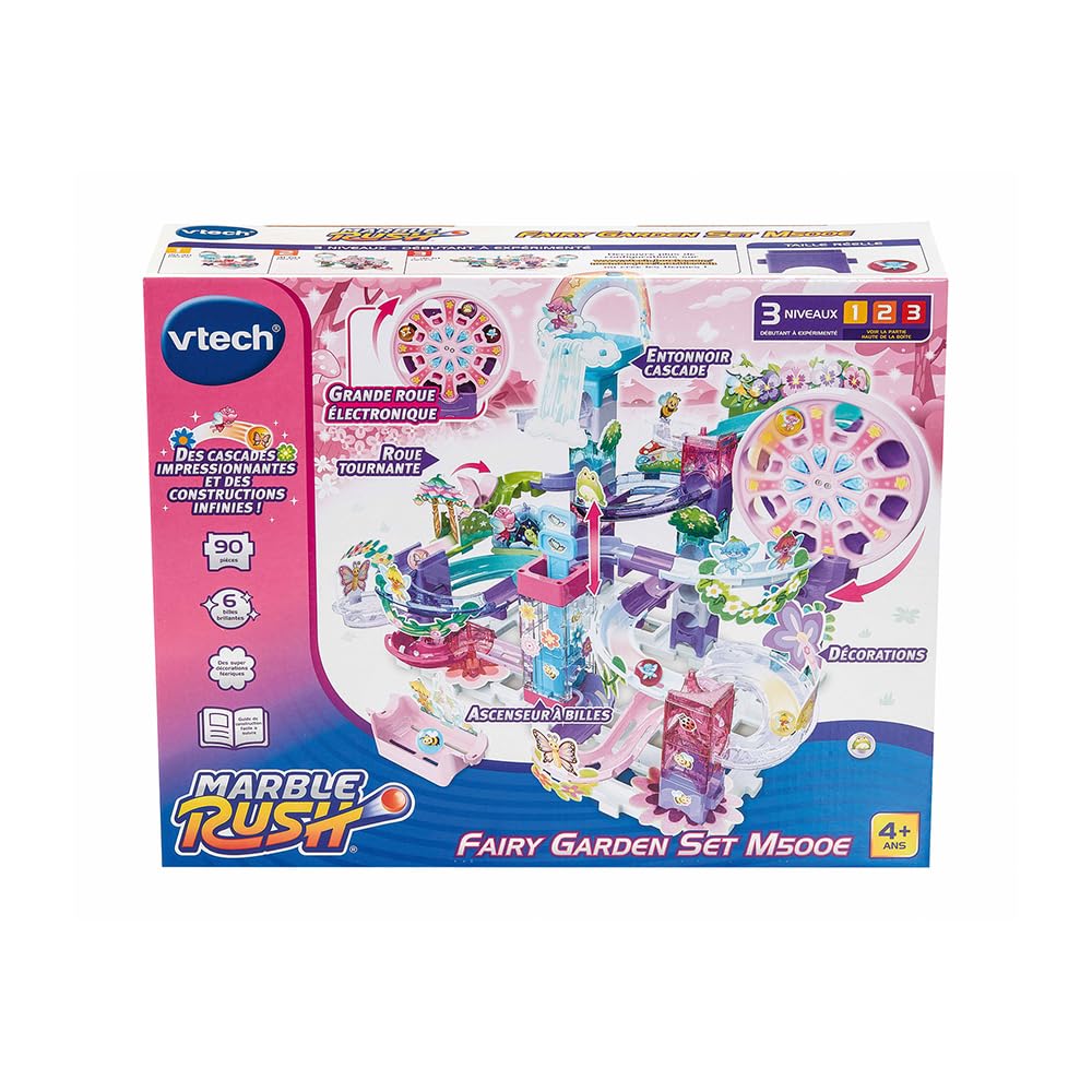 VTech M500E - Circuito electrónico para Construir, 90 Piezas y 6 Bolas con Lentejuelas, Juego de construcción Creativa, Regalo para niños a Partir de 4 años, Contenido en francés