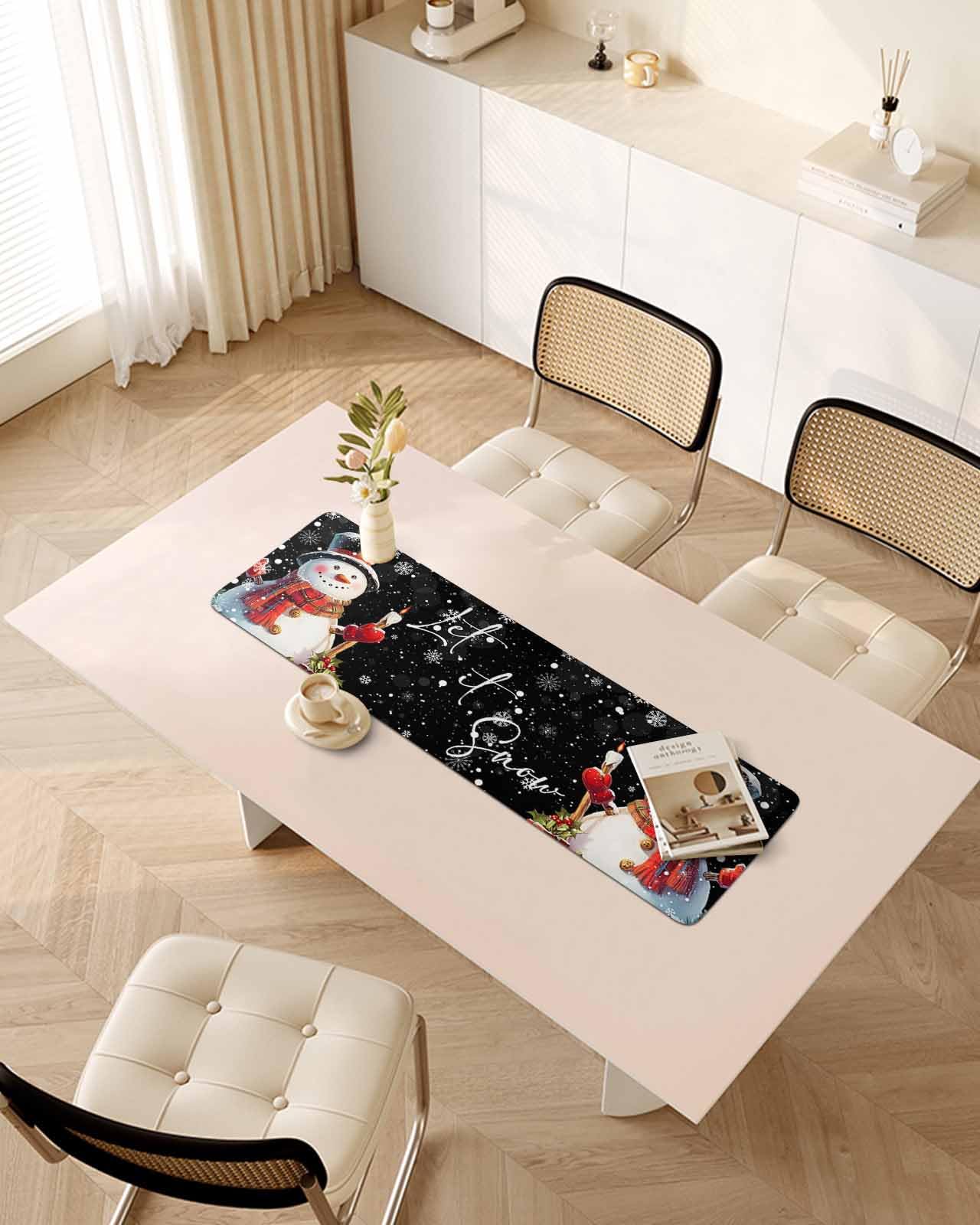 Debedcor Heat Proof Table Pads Waterproof Decorative, Black Snowman Christmas Non-Slip Table Countertop Protector, Winter Xmas Gifts Snowflakes Insulation Mat for Kitchen Room, 40 x 12 Inches