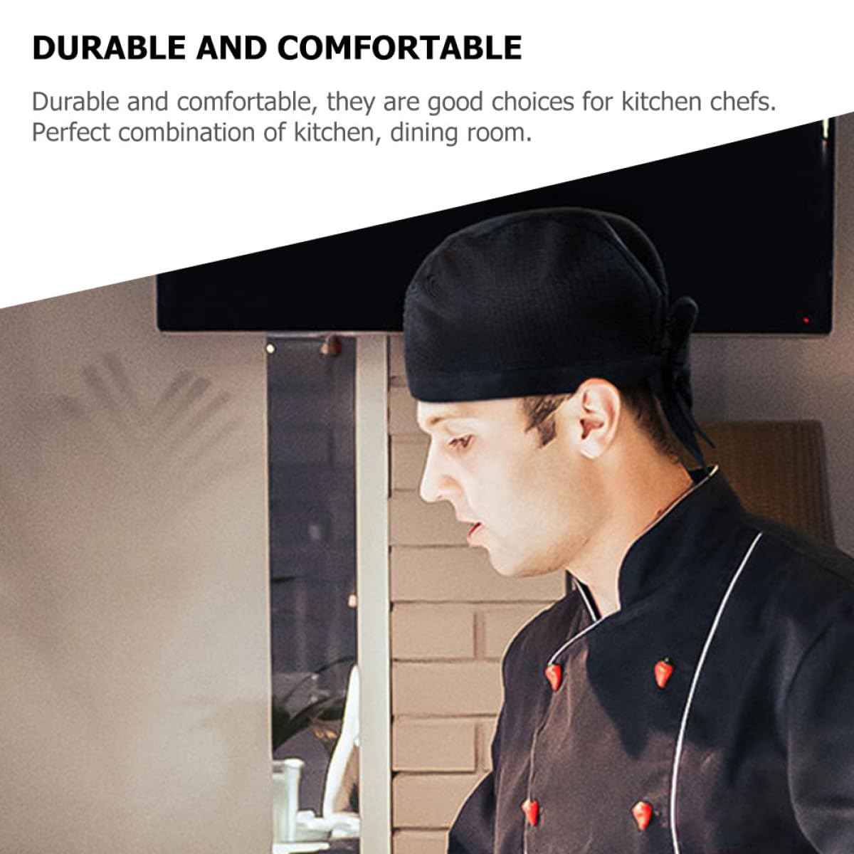 Gorro de Chef de Cocina Negro 8 Piezas de Algodón Estilo Japonés Unisex | Cocina y Comedor, Diseño Creativo y Simple, Ajuste al Cuero Cabelludo, Uniforme de Restaurante