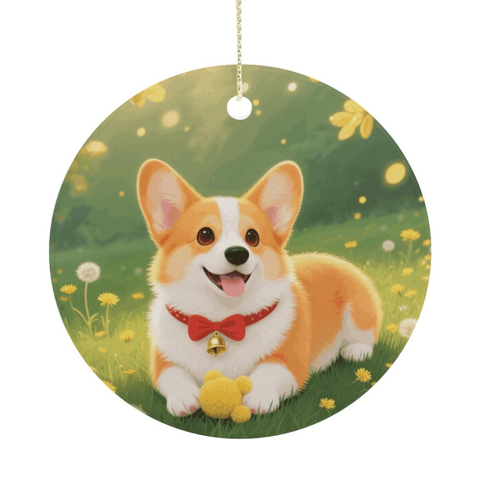 Personalized Christmas Ornaments 2025 Ceramic Hanging Corgi Ornaments with Gold String Double-Sided Vintage Holiday Decorations for Tree Mantel Tabletop Xmas Party Favors