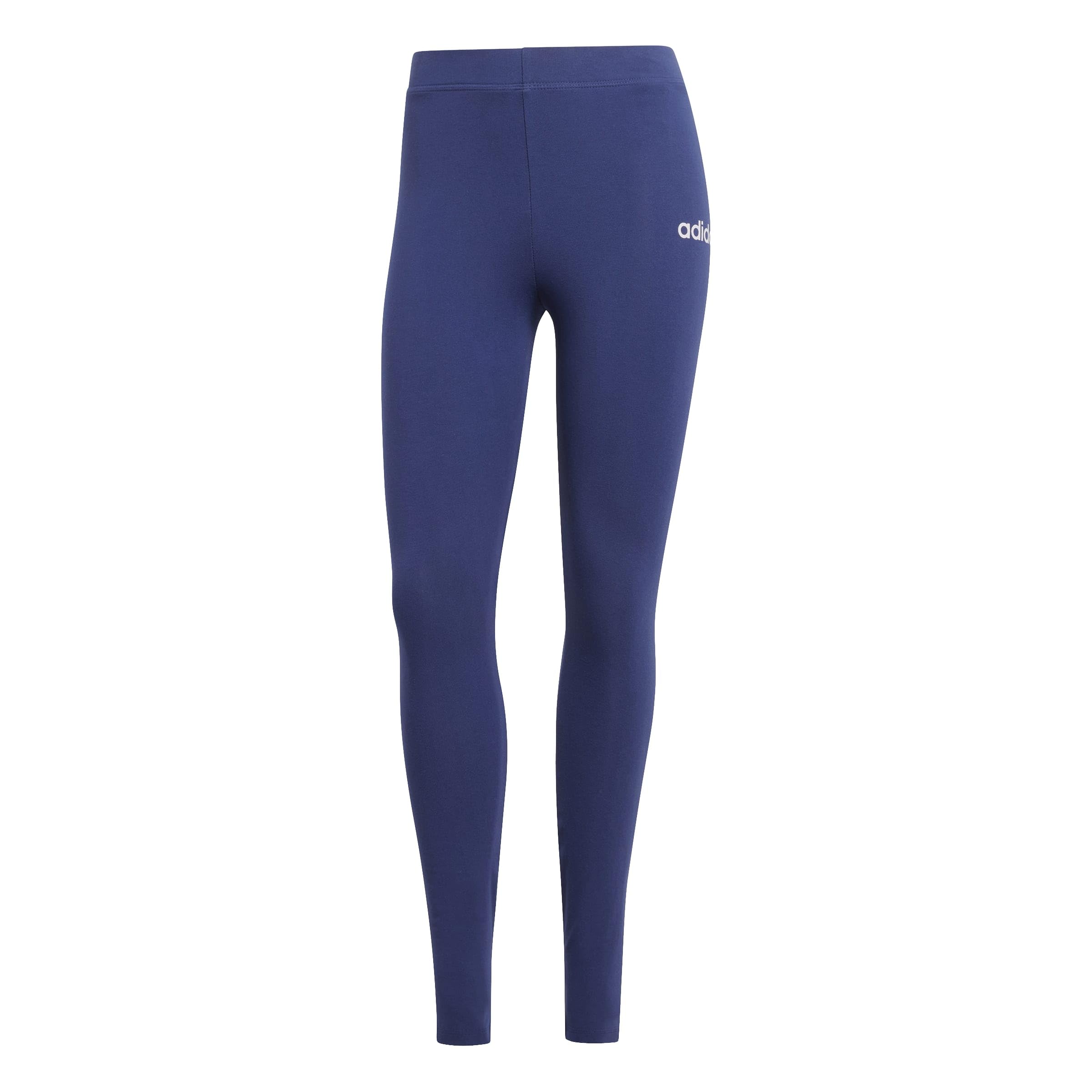 adidas Women's Essentials Linear Cotton Leggings Tights, Dark Blue/White, XXS