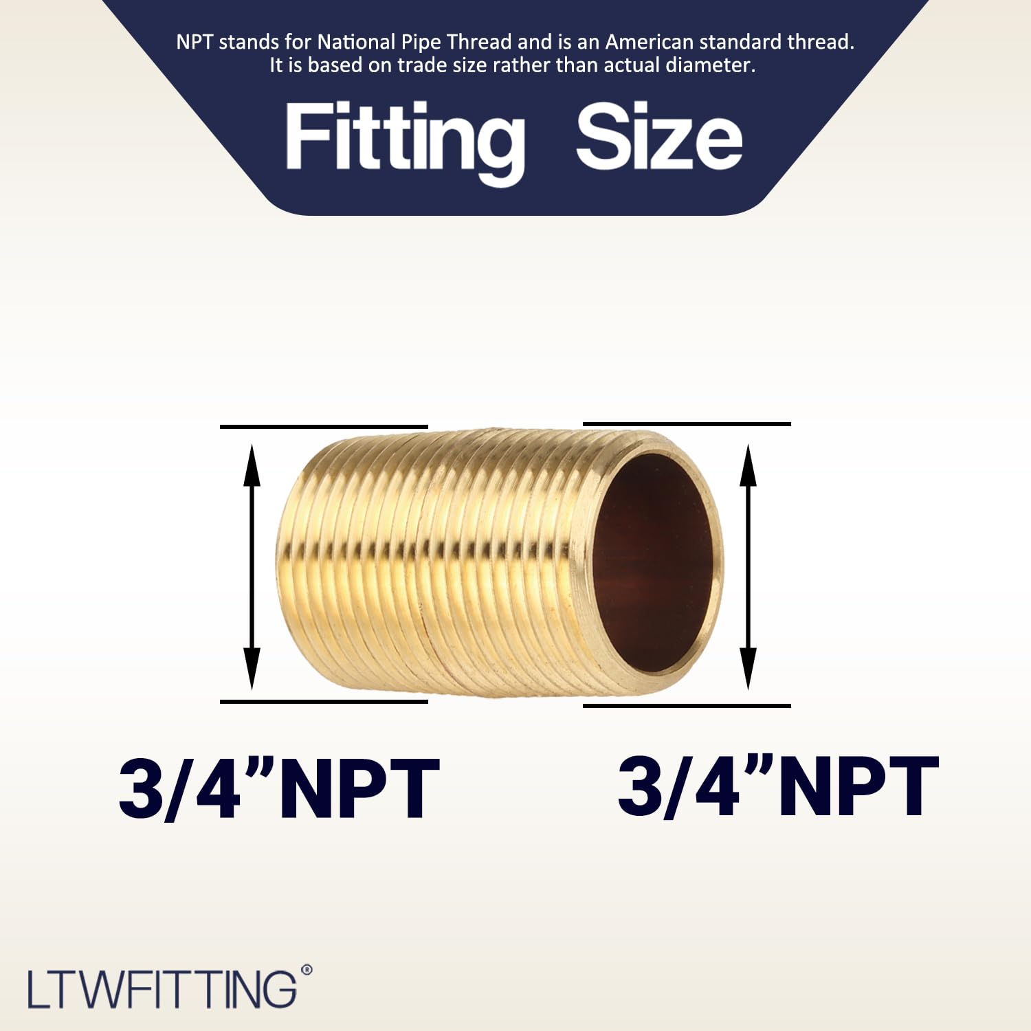 Generico-Nuovo Pipe Tubo di Ottone 1-1/2" Capezzolo Lungo Raccordo 3/4" Male NPT Aria Acqua(confezione da 20)