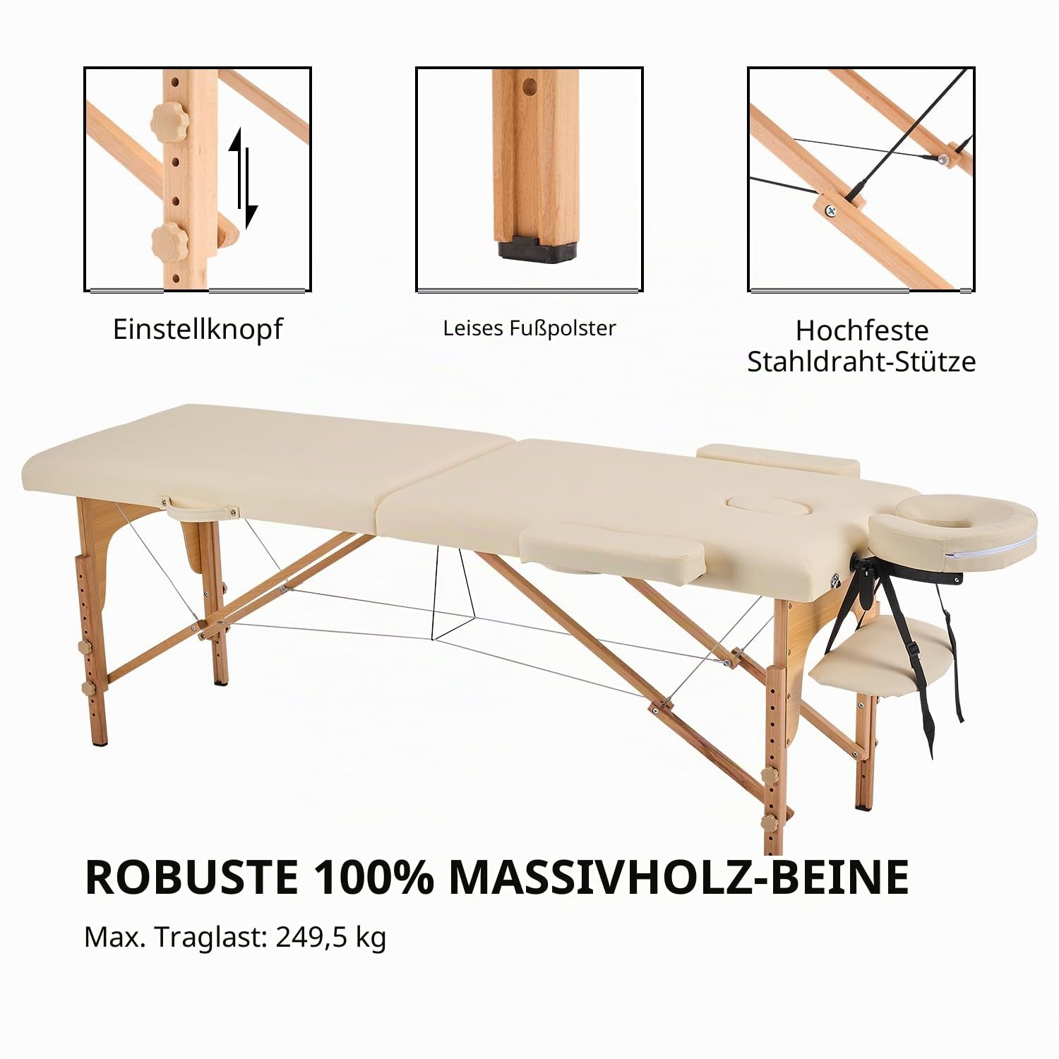 YOUNIKE Massageliege Klappbar 2 Zonen Massageliegen Massagetisch Höhenverstellbar Tattoo Massage Liege Portable Massagebank Mobile Massage Bed Massagebett Creme 60cm Breit Therapieliege