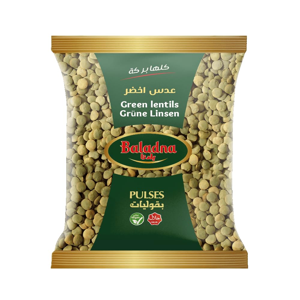 Baladna Grüne Linsen Halal 12 x 900 g | Premium Green Lentils | Reich an Protein & Ballaststoffen | Ideal für Suppen, Eintöpfe, Salate & Vegane Gerichte