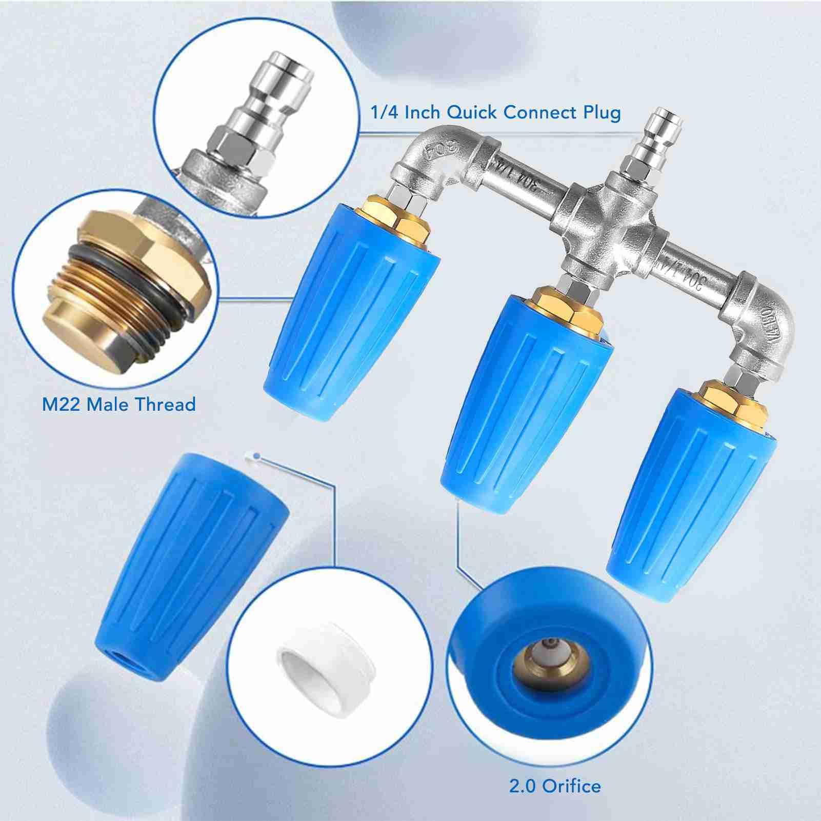 3 en 1 Lavadora de Presión de la Boquilla Turbo, 2.0 Boquilla Triple Turbo, Boquilla Giratoria de 360 ​​° con Conector Rápido de 1/4 Pulgadas, 4000 PSI, para Limpieza de Alta