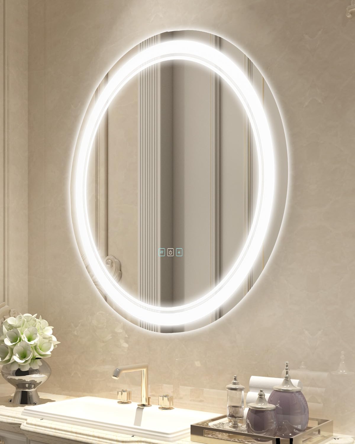 VEVOR Miroir de Salle de Bain Rond à LED, 60 cm, Miroir de Maquillage avec éclairage Frontal et rétroéclairé, Miroir Mural à mémoire antibuée avec lumières, intensité Variable en continu à 3 Couleurs