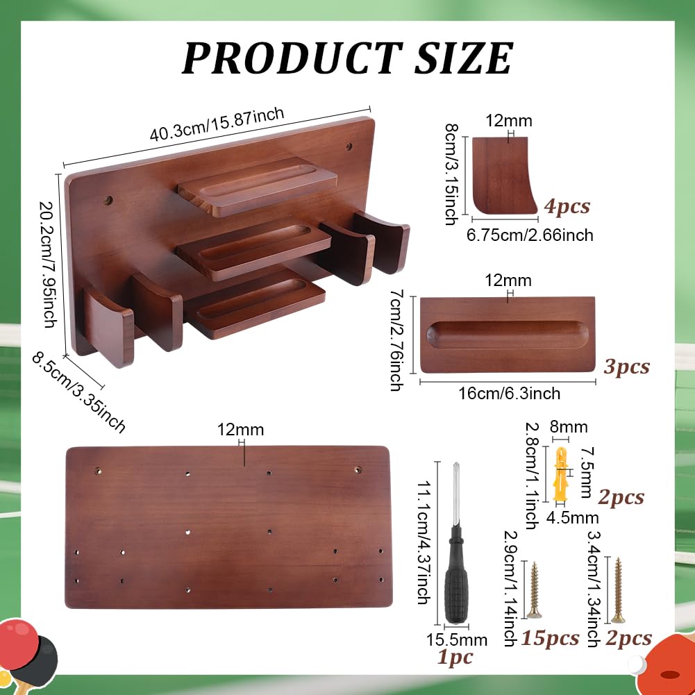 FINGERINSPIRE Soporte para raqueta de ping pong montado en la pared de 403 x 202 x 85 mm, madera de pino resistente, con kit de montaje, color marrón coco, ahorro de espacio — view 2
