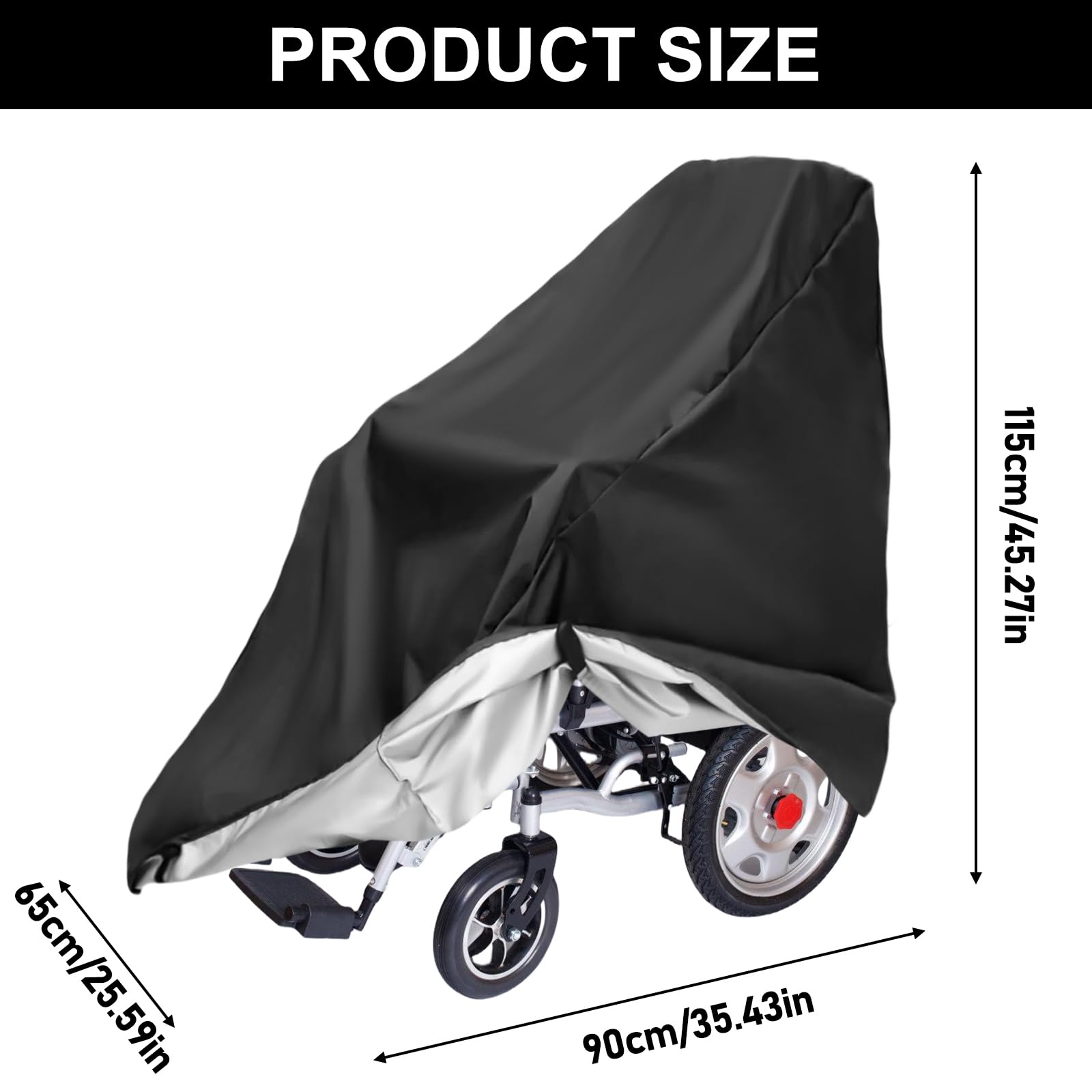 Wodoodporny pokrowiec na wózek inwalidzki, wiatroszczelny i przeciwdeszczowy, na elektryczny wózek inwalidzki (115 x 65 x 90 cm)