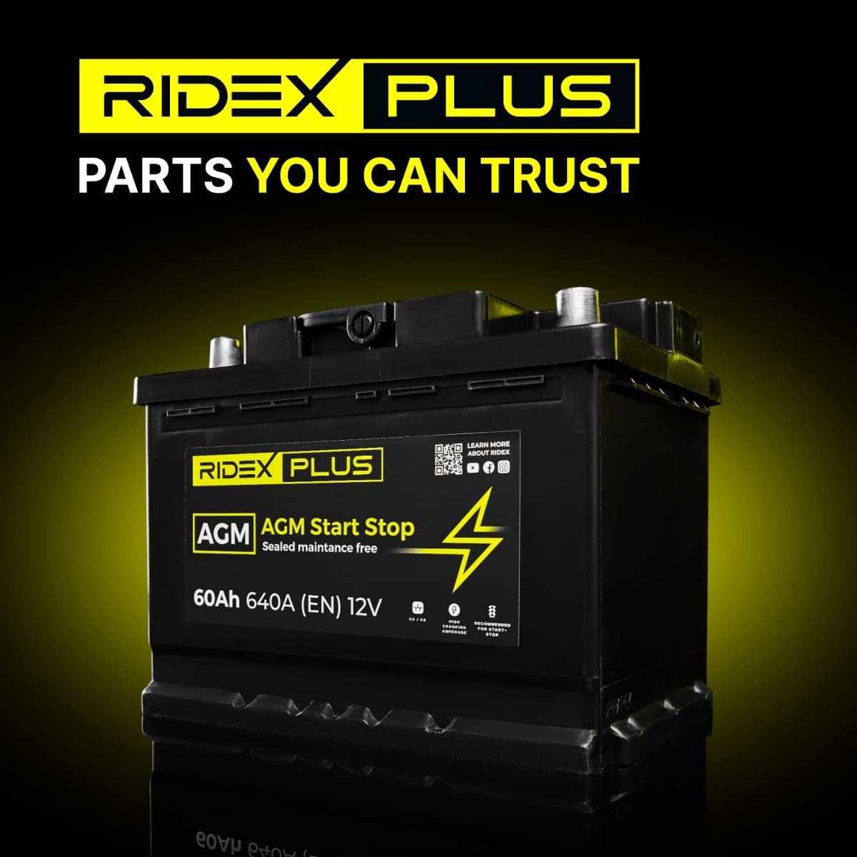 RIDEX PLUS 1S0013P AGM Start-Stop Batería Coche 80Ah 840A 12V B13 DIN/ISO L4 Baterías de Arranque de 75Ah 70Ah Compatible con VW Transporter T5 Furgoneta 7HA, 7HH, 7EA, 7EH Tiguan II AD1, AX1
