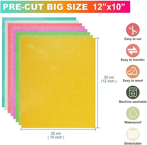 Miniatura 3 de XhuangTech Vinilo de transferencia de calor HTV vinilo para planchar que brilla en la oscuridad paquete de 8 unidades de 12 x 10 pulgadas para