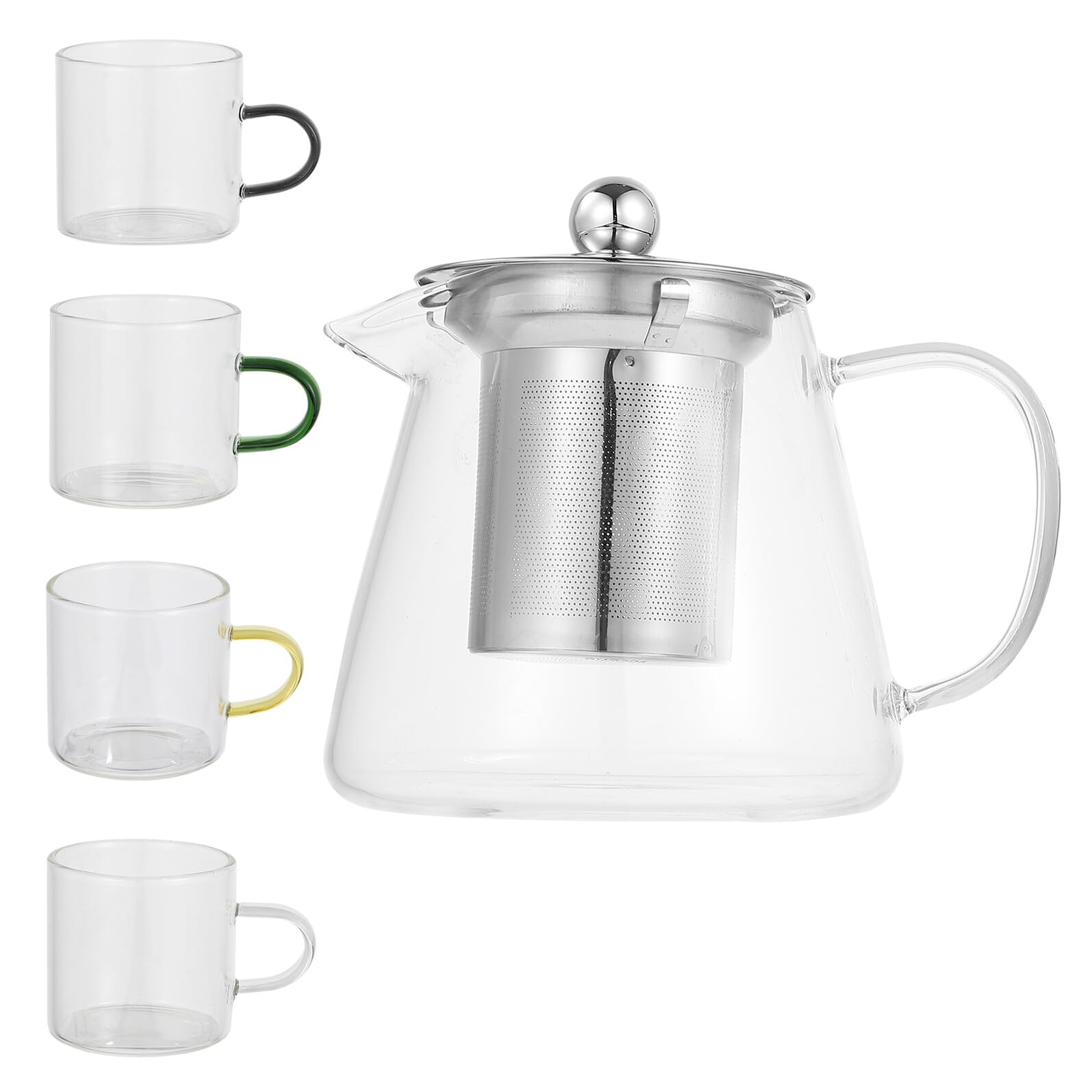 TOYANDONA Glas-teekanne mit Integriertem Tee-Ei Hitzebeständig und Transparent Inklusive Tassen Geeignet für Jasmintee Grüntee und Oolong-Tee Eleganter Griff für Komfortables Handling