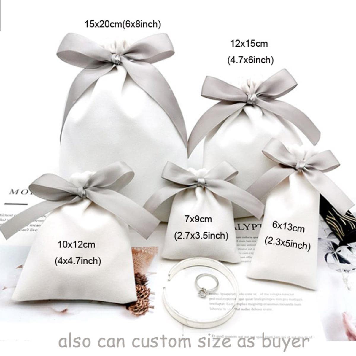 Samt-Geschenkbeutel, Schmuckband, Logo, Staubbeutel, 7 x 9 cm, 10 x 12 cm, 12 x 15 cm, 50 Stück, Wimpern, Make-up, Lippenstift, Kordelzug, nur 50 Beutel, 7 x 9 cm