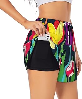 Pantalones cortos deportivos de cintura alta con estampado de tulipanes coloridos para mujer, de secado rápido, para gimnasio, entrenamiento