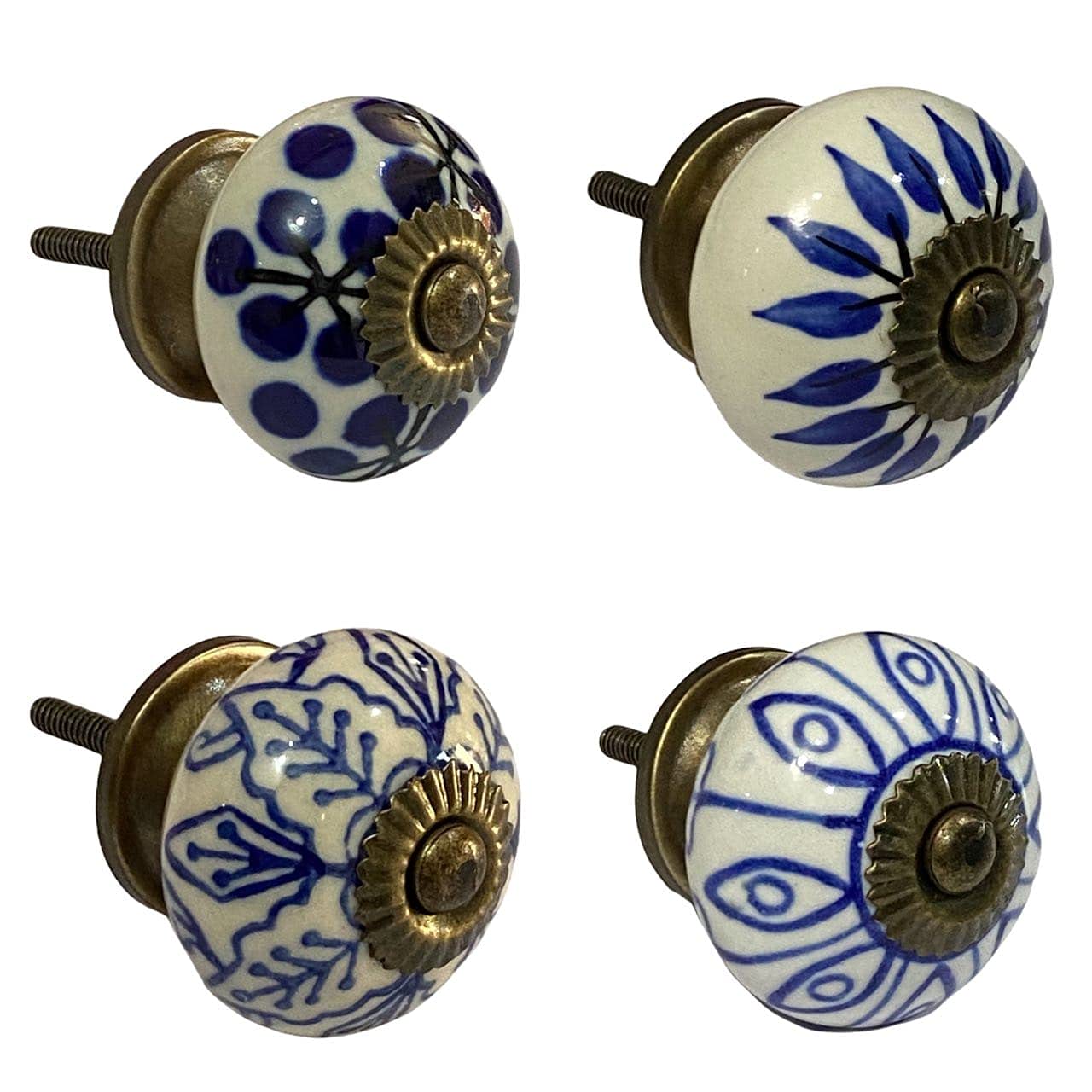 Maison Belle Handmade Artistic Mix Assorted Decorative Ceramic Dresser Drawer Knobs Cabinet Door Pulls Furniture Wardrobe Kitchen Handles New Designs - Antique Finish ( Size 1.75 INCH , Pack of 4 )