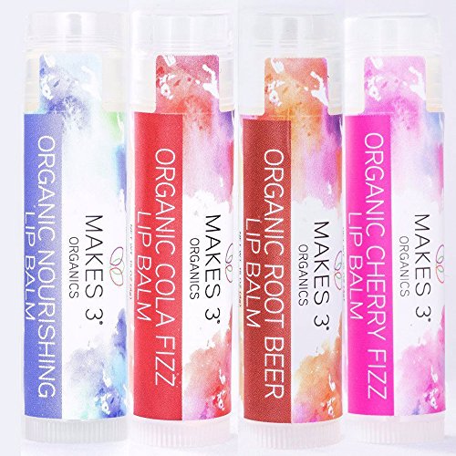 Lip Balm - Organic Natural USDA Certified 100% - Accelerates Healing - Fizzy Soda Moisturizing Balm Stick - Prevent Dry Cracked Lips - Hand-Crafted in Santa Barbara, California - (Pack of 4) Never Run Out