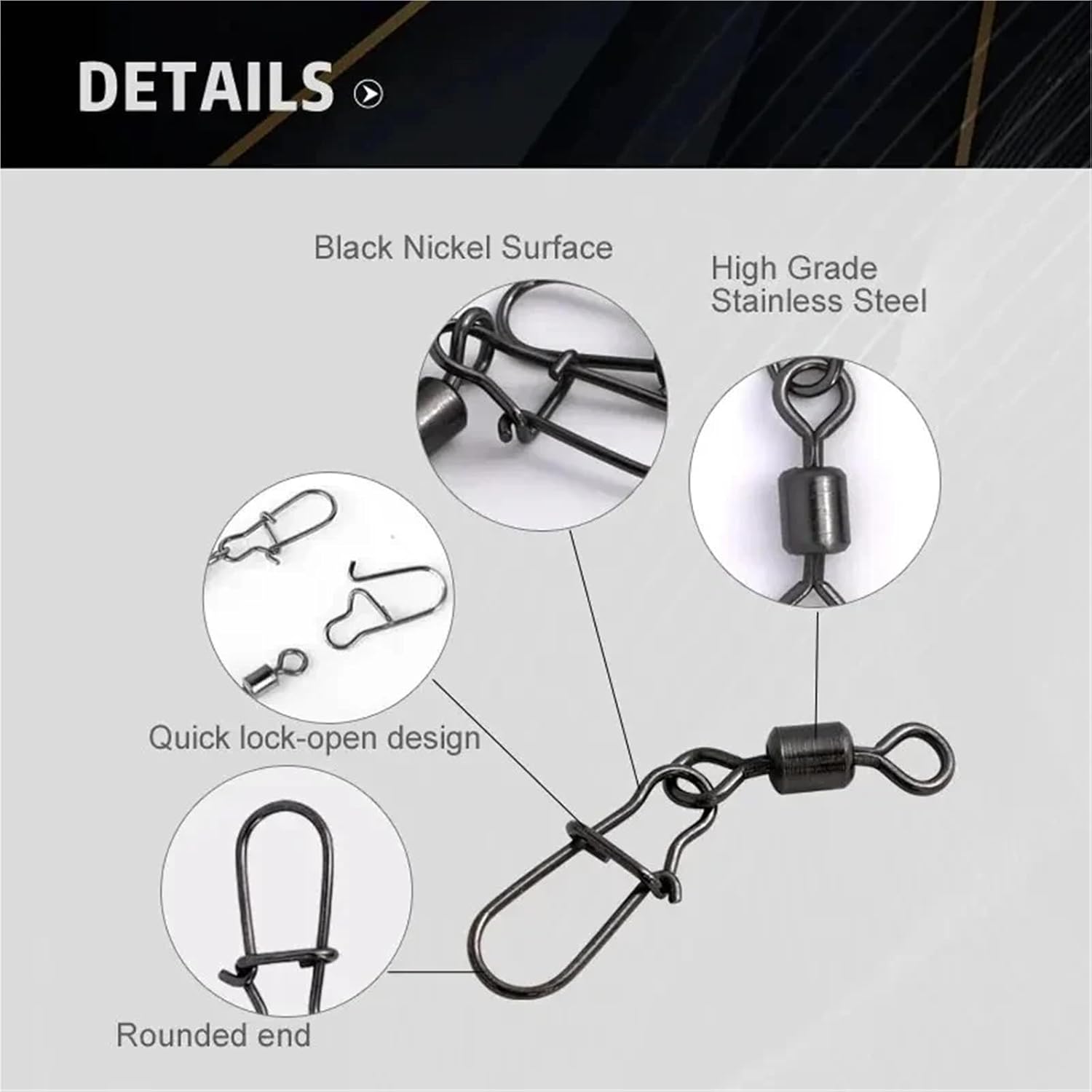 Snap Swivels Fishing Connector Pin 4#-12# Bearing Rolling Swivel with Snap Fishhook Lure Accessories
