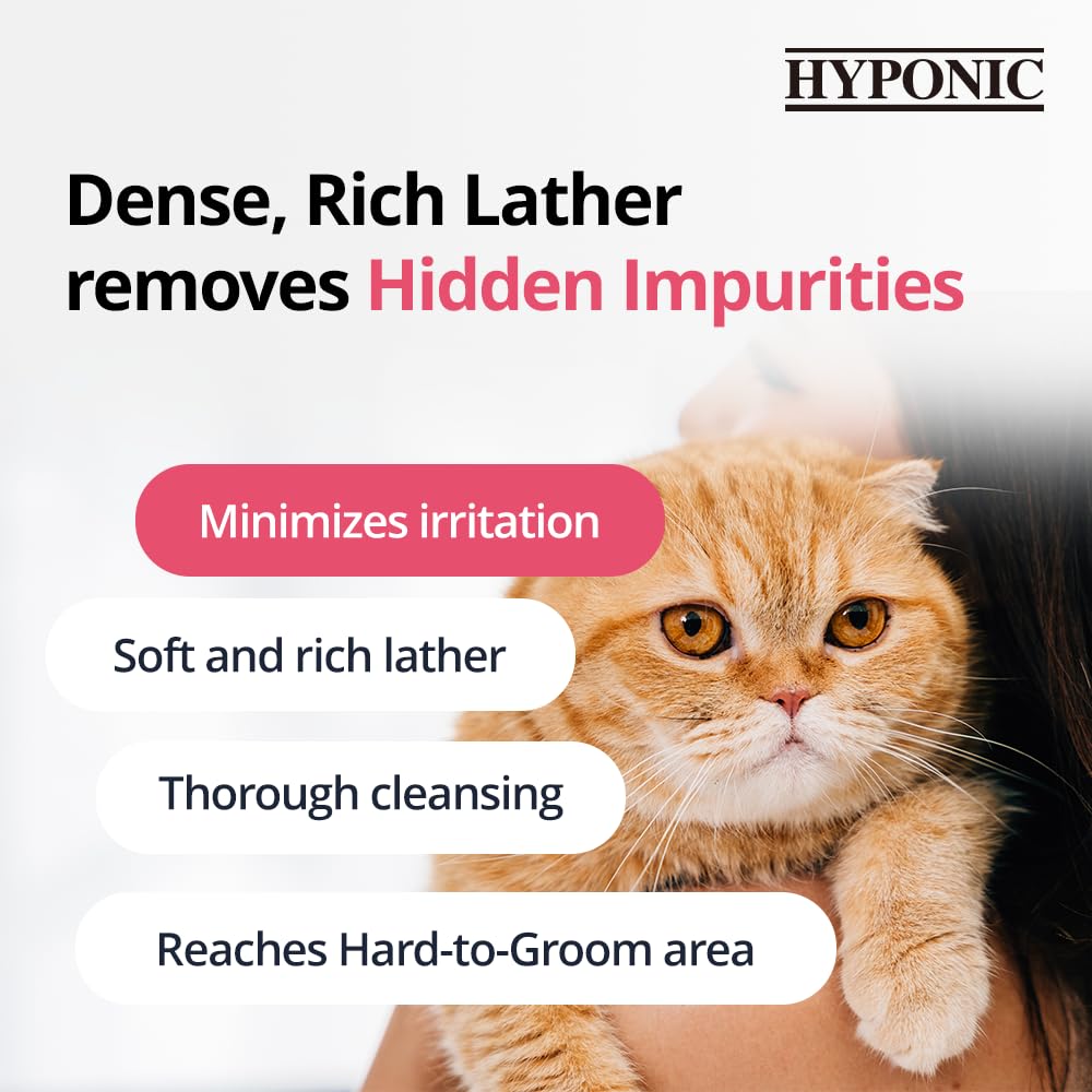 HYPONIC Champú de Terapia Natural hipoalergénico, sin Perfume para Todos los Gatos | No Requiere acondicionador | Sin sulfatos ni parabenos 10.14 oz (300 ml)