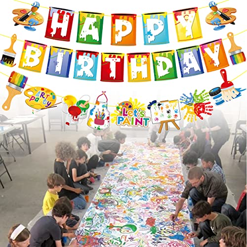 Art Paint Happy Birthday Banner Painting Birthday Party Decoration For Art Painting Theme Party Artist Baby Shower Paint Splatter Party Supplies #TOP5