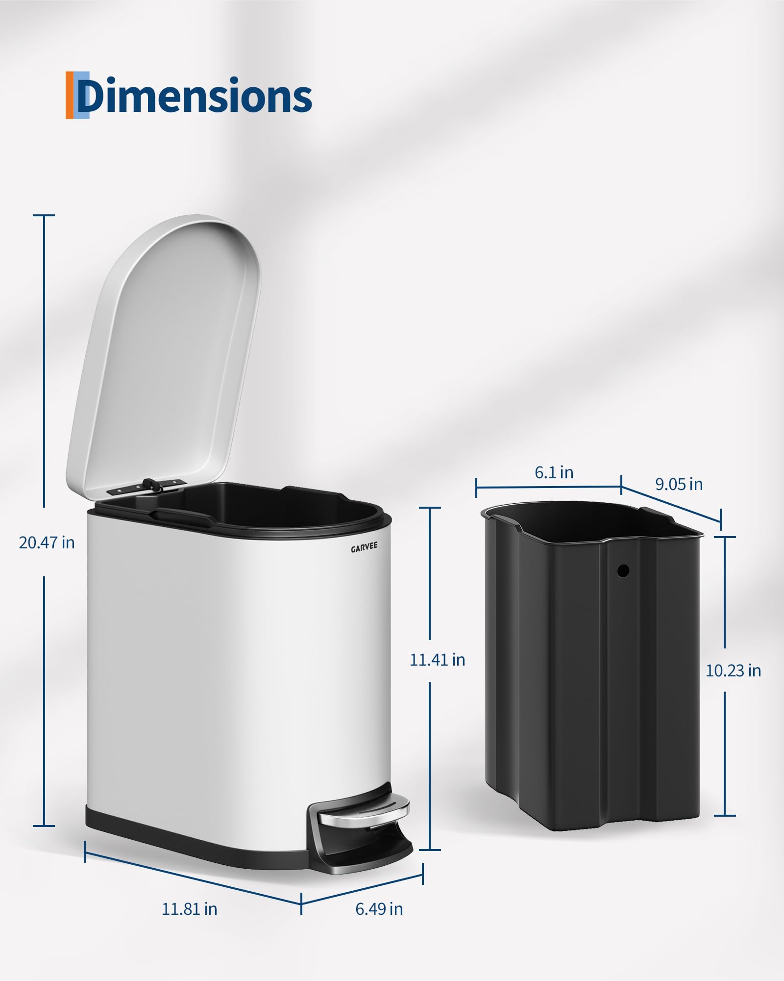 GarveeHome Pattumiera Pedale Acciaio Inox 6L Monocompartimento Con Coperchio Ermetico Antiodore, Bidone Rifiuti Robusto Per Cucina Ufficio Bagno (bianco, 6L)