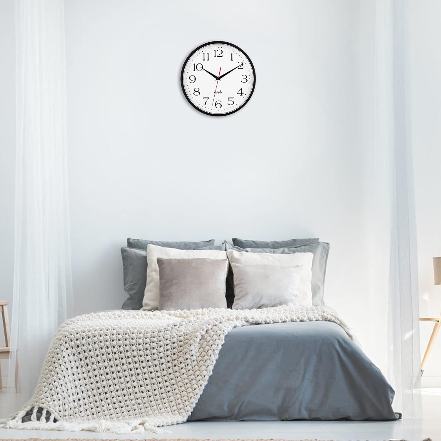 HIPPIH 2 Pack Silent Wall Clock, 10 Inch Non Ticking Quiet Digital Sweep Decorative Battery Operated Wall Clocks for Living Room Bedroom Kitchen School Office Decor, Black : Home & Kitchen