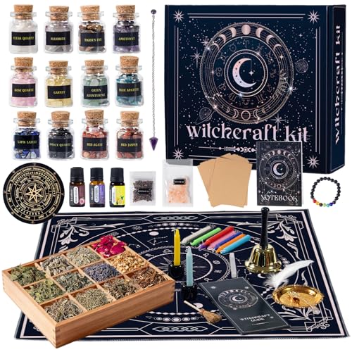 zyrnathar Witchcraft Kit 67pcs Witchcraft Supplies Include Spell Candles Dried Herb Crystal Parchment Witchy Gifts for Women Wiccan Supplies and Tools for Beginners. (AA)
