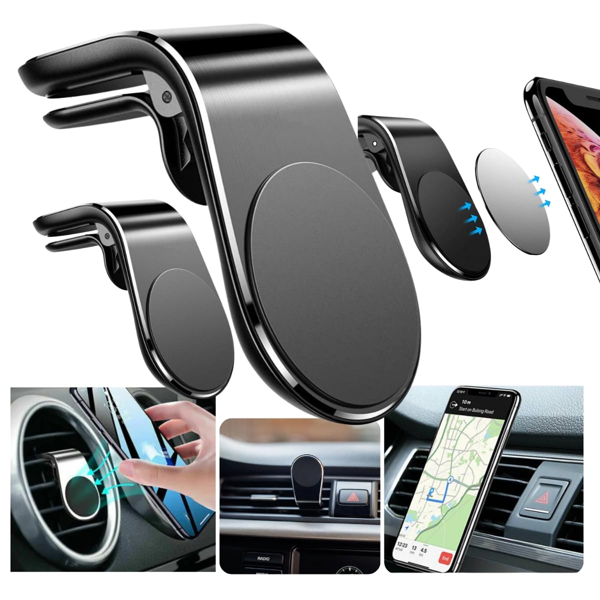 KIT 2 Suporte Veicular Magnético Premium 360° para Celular na Saída de Ar, Fixação Forte