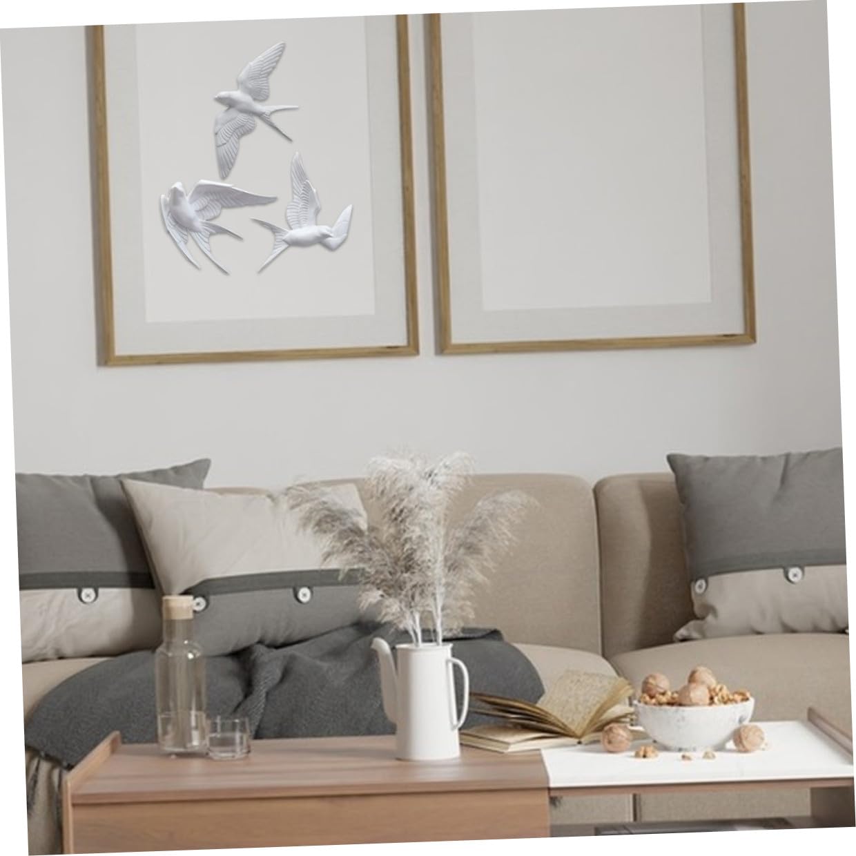 Decorazione da Parete Uccelli 3D 3 Pezzi in Resina Bianca