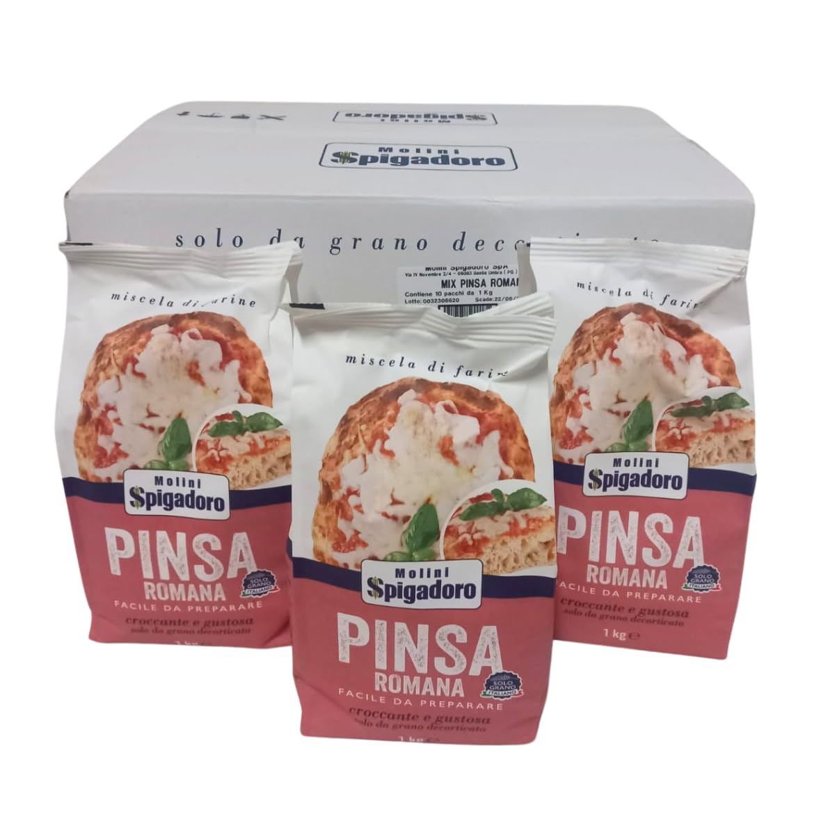 Molini Spigadoro Mix Pinsa Romana (10pezzi x 1kg) miscela con farina da grano 100% Italiano, Decorticato e farina di riso e soia, ottima per pizza e impasti ad alta idratazione