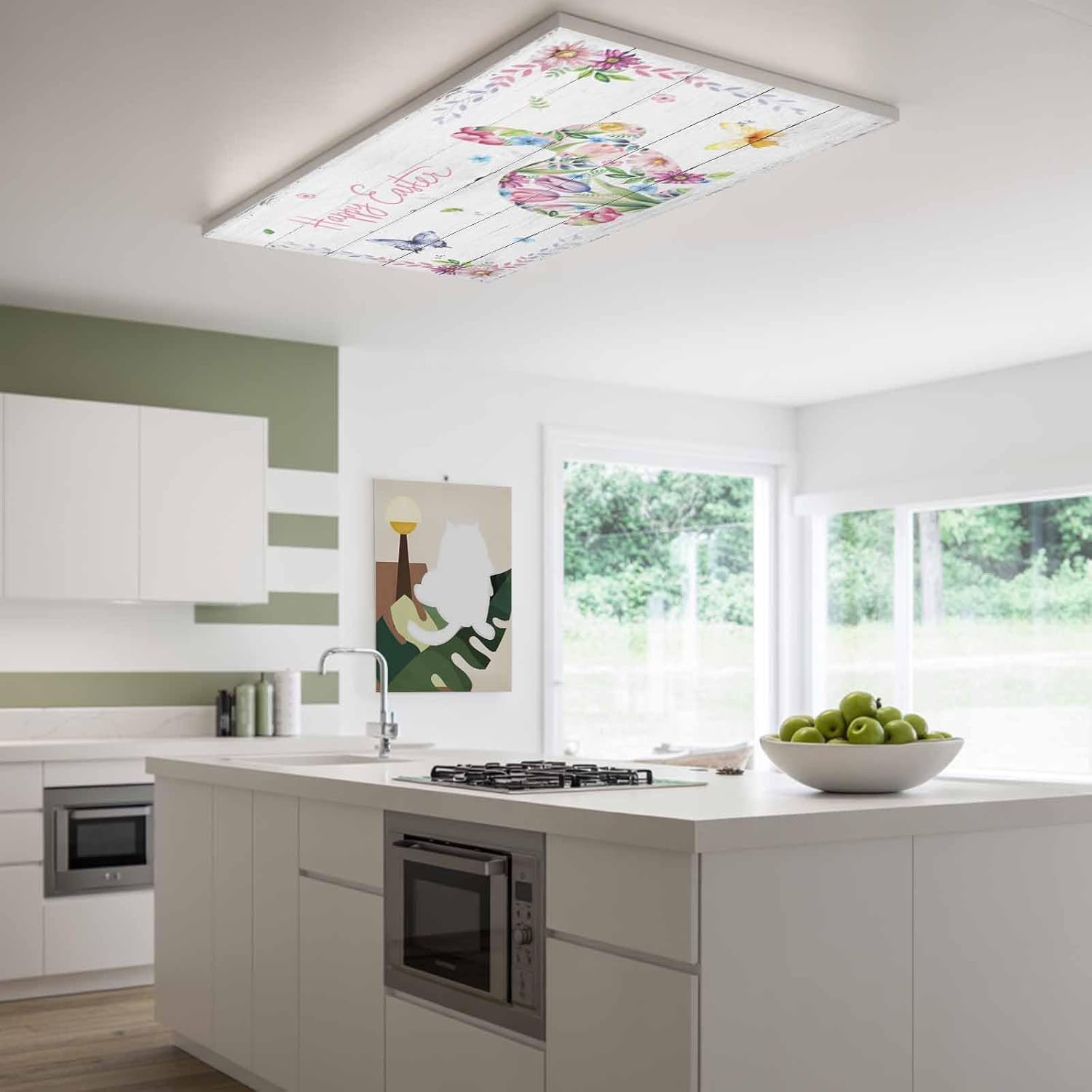 2x4 ft Fluorescent Light Cover for Ceiling Spring Flower Rabbit Butterfly Magnetic Light Filters, Pastoral Easter Bunny Wood Board Ceiling Lampshades for Home School Office 4Pcs