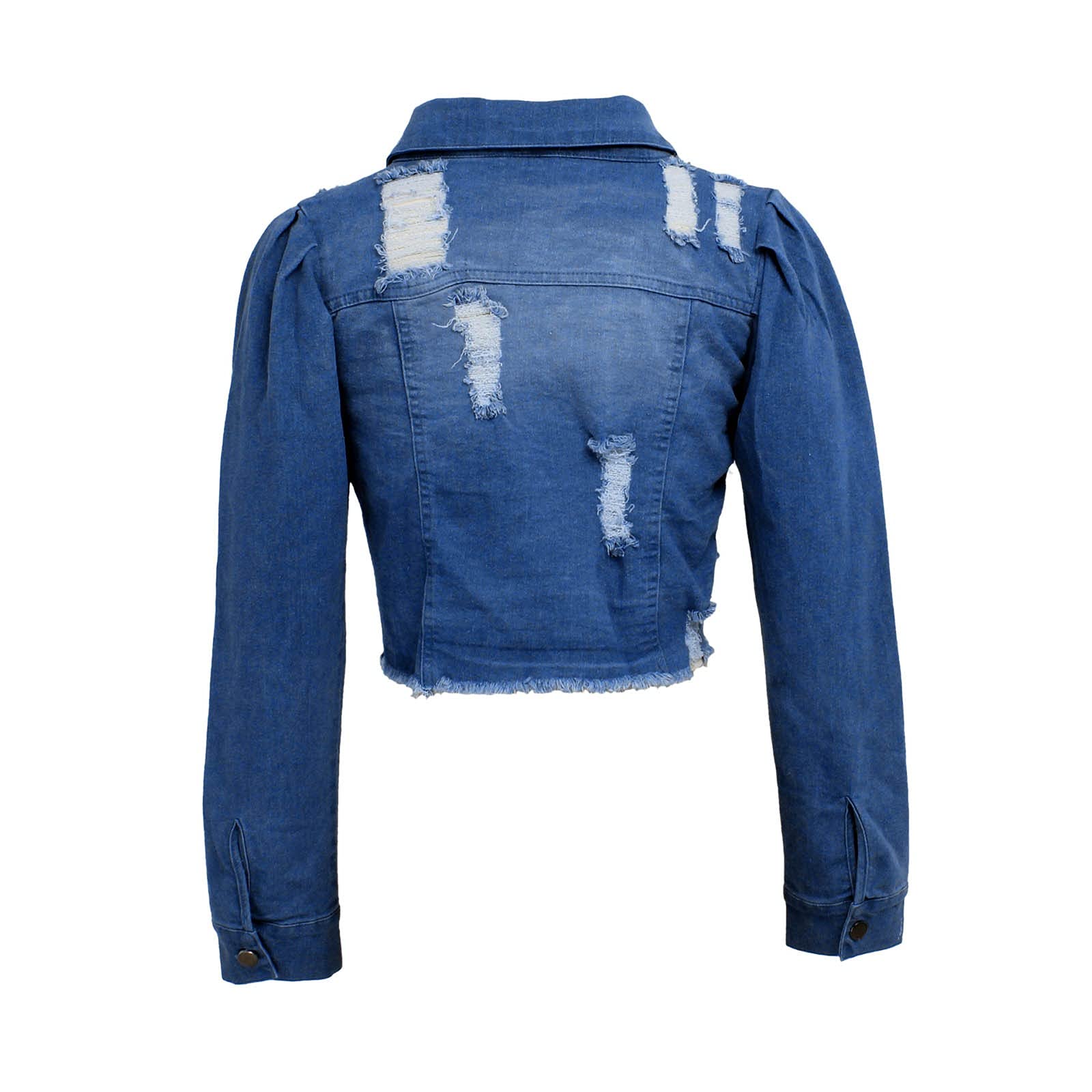 Jeansjacke Damen Kurz Jacke Vintage Mantel Langarm Jacket Einfarbig