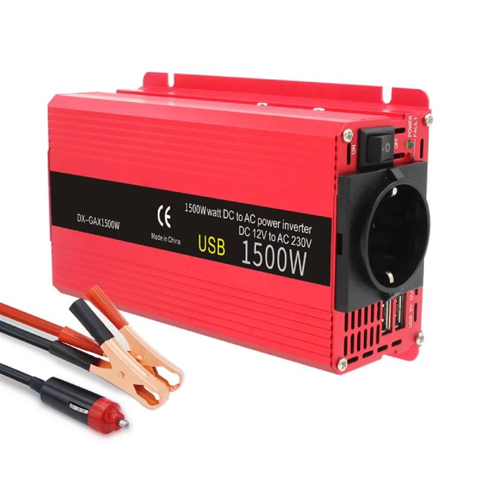 Inversor de Coche 1500W DC 12V a AC 110/220 230 Dual 3.1A Convertidor de Adaptador de Carga USB Inversor de energía Solar Universal