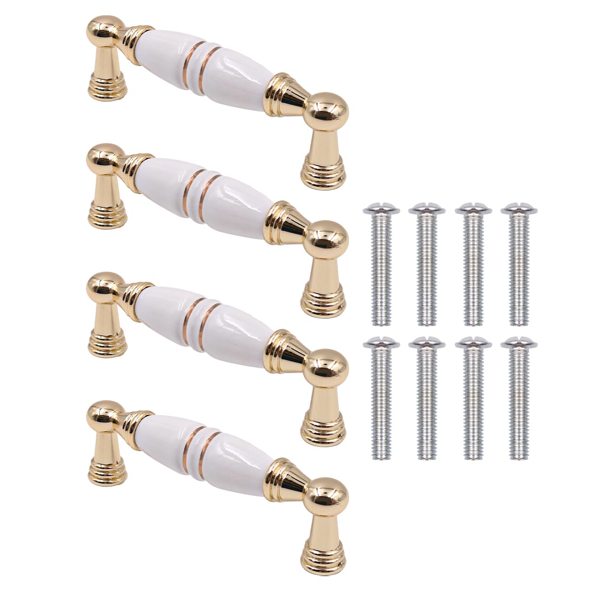 ZONADAH Set of 4 Cabinet Ceramics Handles, Hole Distance 96mm, White Ceramics Cabinet Pull Handles