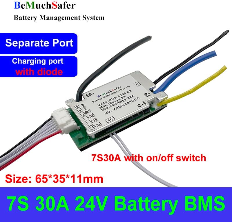 BeMuchSafer 24V 7S 30A Battery BMS Separate Port PCM with On/Off Switch Temperature Sensor Protection Board 7S30A 25.2V BMS for DIY Electric Bike Electric Scooter Battery (7S30A 24V with Switch)