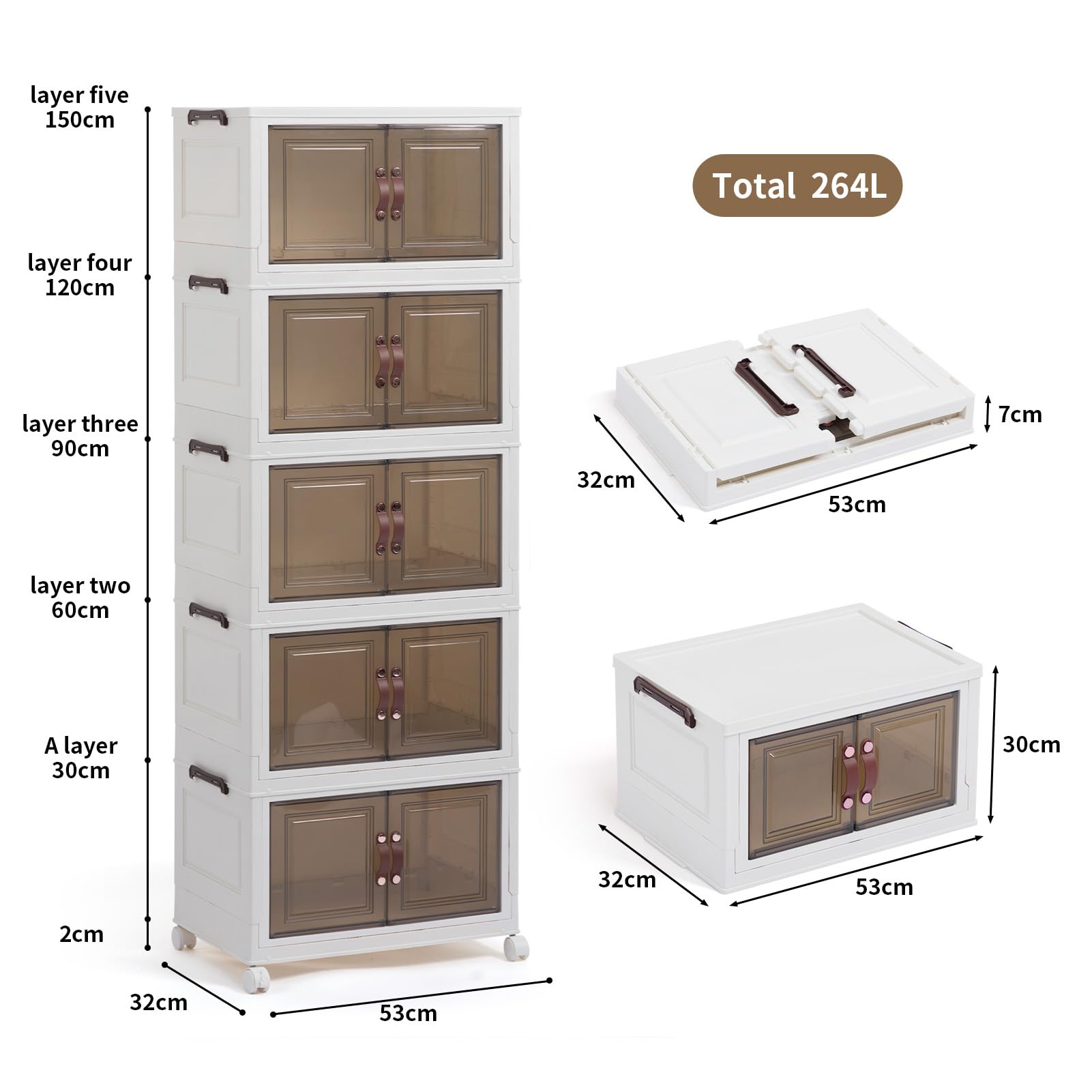 DreamHaven Caja De Almacenaje Plegable De 5 Niveles con Puertas, Apilable, De Plástico con Ruedas, Organizador De Armario para Dormitorio, Baño, Cocina Y Sala De Estar.