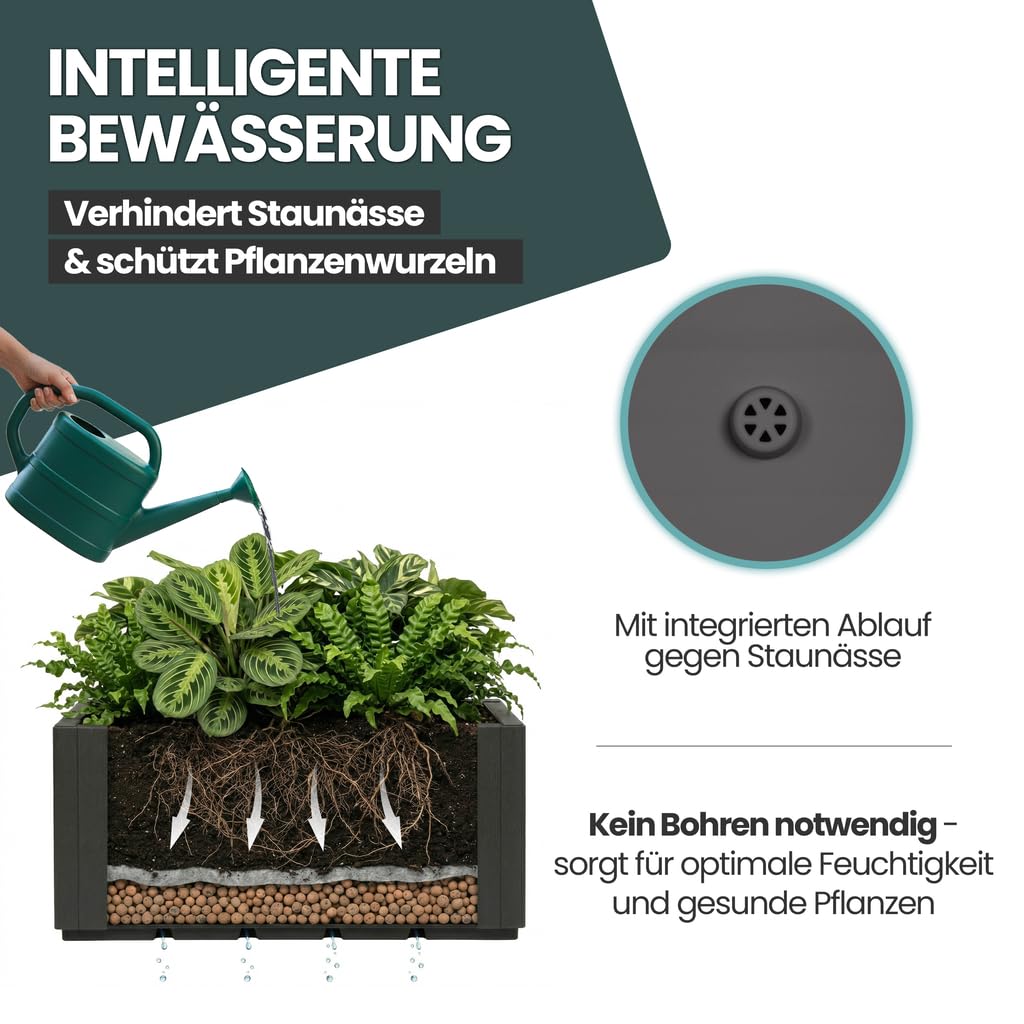 Kreher® XL Pflanzkasten Blumenkasten Anthrazit - 80 x 36 x 36 cm - Kunststoff, frostsicher & wetterfest - Struktur-Design für Garten, Terrasse & Balkon (3)