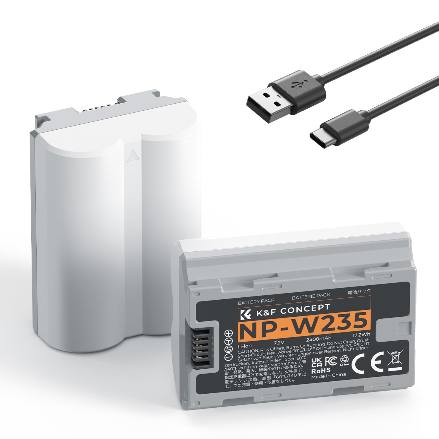 K&F CONCEPT NP-W235 Batterie avec Connecteur de Charge Directe de Type C Compatible avec Fujifilm X-T5, X-T4, GFX 100S, X-H2S, GFX 50S II, VG-XT4 (1 Batterie)