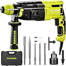 DESOON Martelete Perfurador Rompedor 1200W Real Profissional 3J SDS-Plus Motor de cobre puro Perfurador e Rompedor Função com Maleta e Lâmpada LED