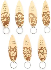Wooden Surfboard Keychains Fun Key Chains Beach Party Favor Purse Backpack Keychain Mini Surfboard Pendant, Set of 7