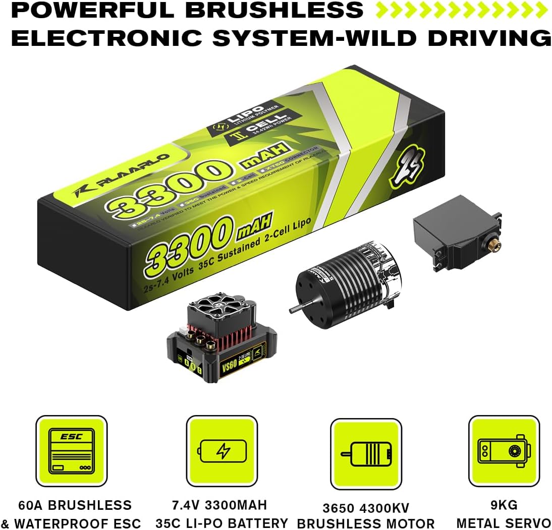 AMORIL RLAARLO 1:10 AK-787 Fast Brushless RC Cars,Top Speed 120KM/H Large Remote Control Cars with 6 Lights for Adults,4x4 On-Road Hobby Racing Vechile with Aluminum Shaft,Rubber Tire,Green