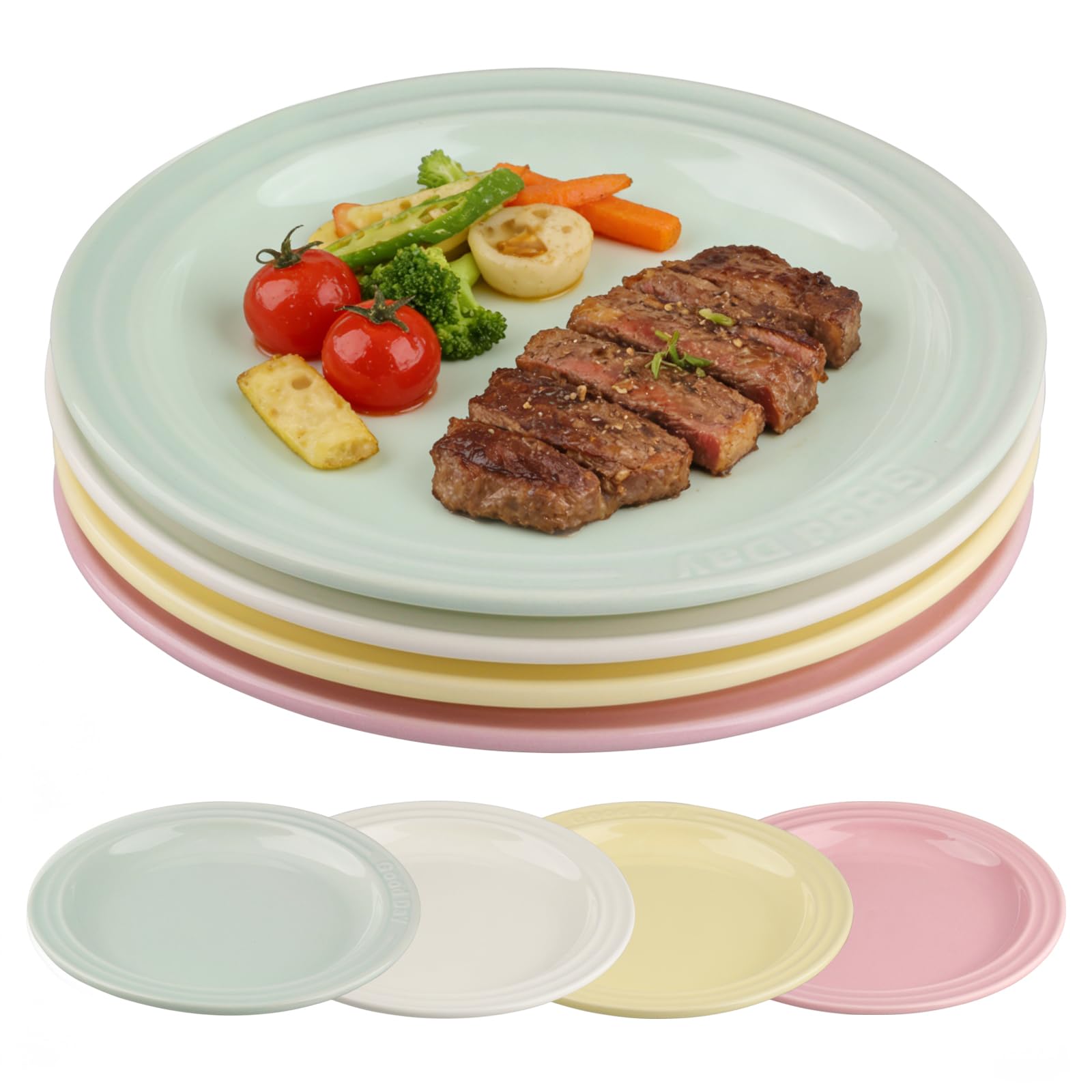 4 Stück Kuchenteller Dessertteller 19 cm Speiseteller Frühstücksteller Keramik für Desserts, Salate, Kuchen, Frühstück, Erwärmen in der Mikrowelle, Reinigung in der Spülmaschine