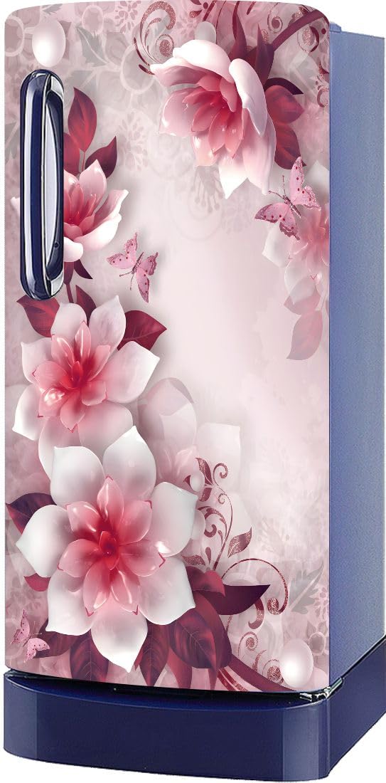 3D Floral Single Door Fridge Sticker | Waterproof Self-Adhesive Vinyl Refrigerator | Door Wrap for Kitchen Decor | Peel & Stick Fridge Sticker (24X48 Inch) (Pink (3D))-image-21