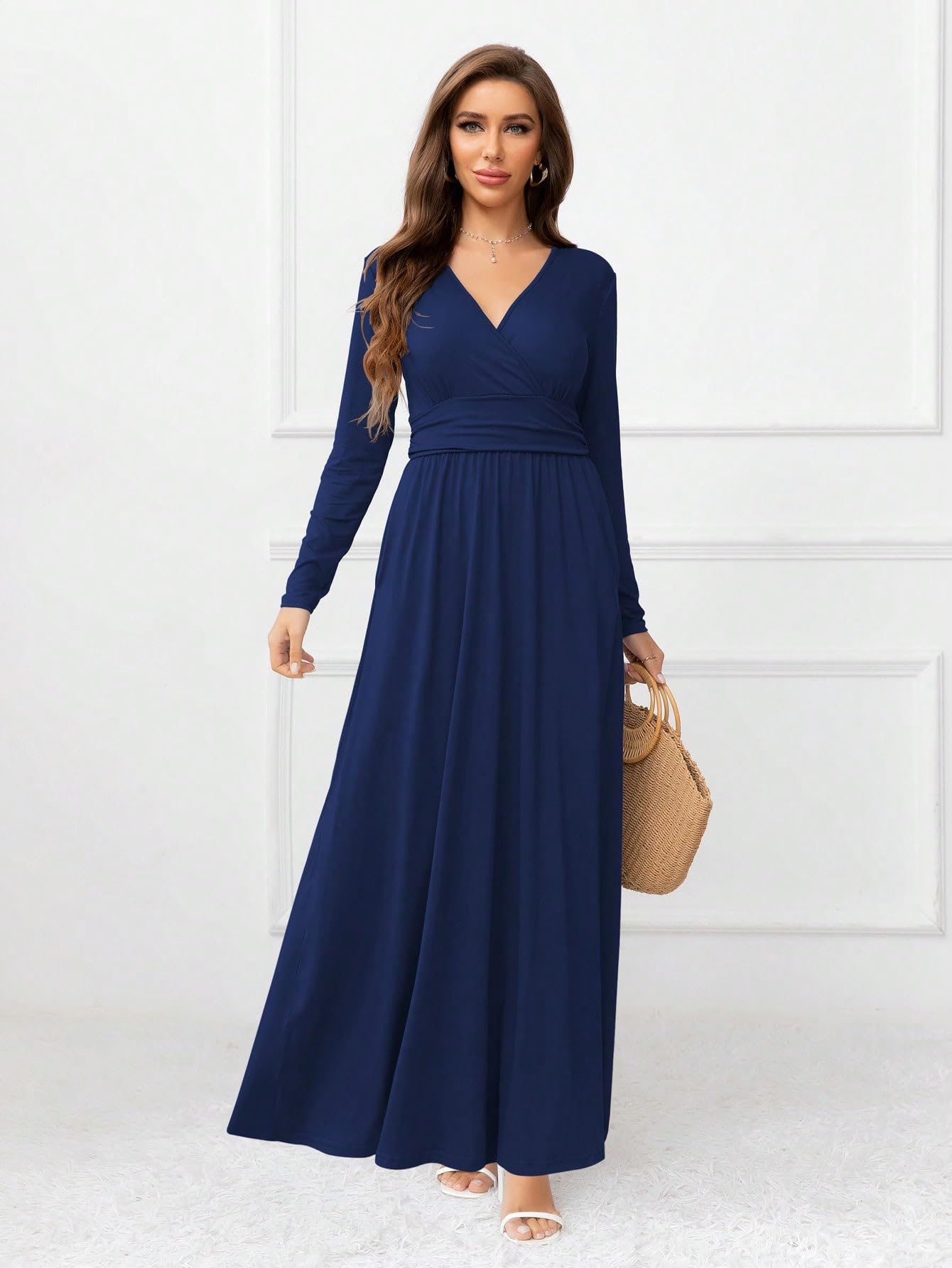 thoughts of hue navy blue surplice maxi dress Thoughts of Hue Light Blue Surplice Maxi Dress