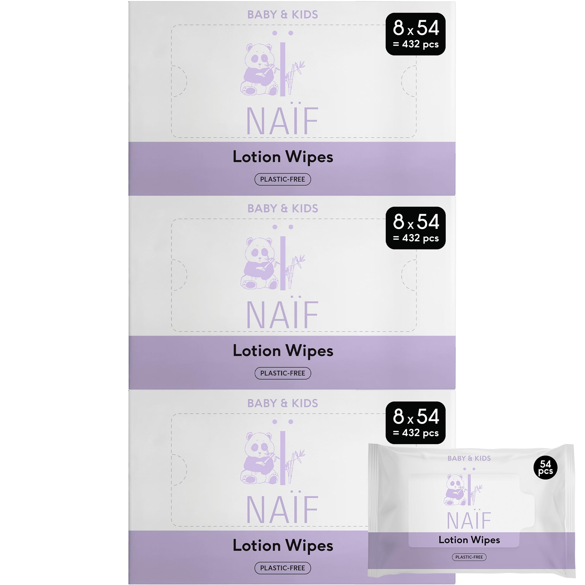 Naïf - Plastikfreie Lotion Feuchttücher - 1296 stück (24er x 54 Feuchttücher) - für Baby & Kind - Babypopo, Körper, Gesicht - wie Aloe Vera und Bambus - 0% Parfüm und Alkohol