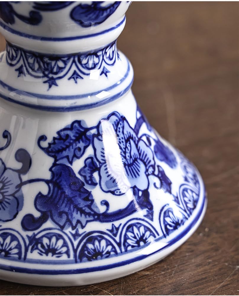 Candelabro De Porcelana Azul Y Blanco Chino Patrón Floral Tradicional Portavelas De Cerámica para Sala De Té Sala Estar Hotel Decoración Hogar Estilo Chino Moderno
