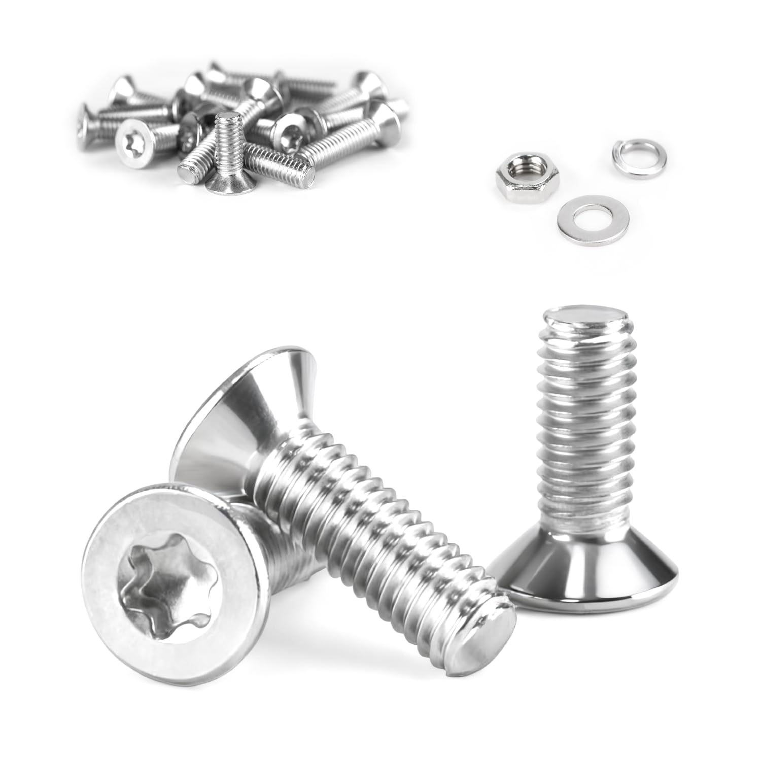 50 Set M4 Bolts Set, M4 x 20mm Countersunk Bolts and Nuts Set, Stainless Steel Flat Head Machine Screws with Washers Sets, Torx Screws, Full Thread Countersunk Screw for Furniture Wood (50, M4*20mm)