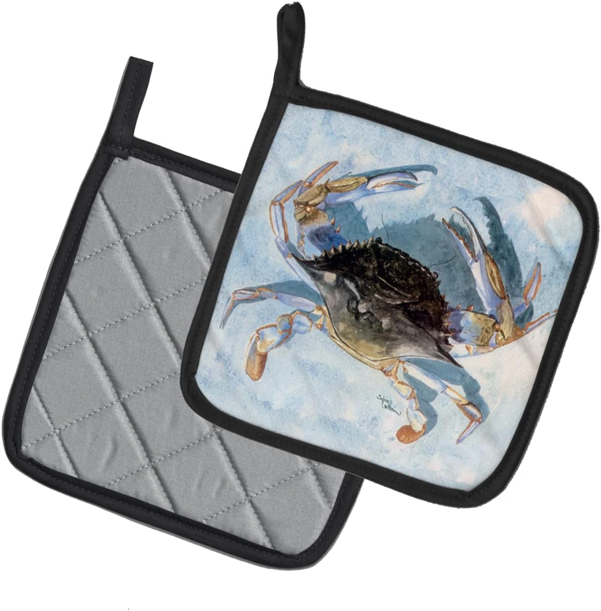 Caroline's Treasures 8011PTHD Blue Crab Pair of Pot Holders Kitchen Heat Resistant Pot Holders Sets Oven Hot Pads for Cooking Baking BBQ, 7 1/2 x 7 1/2